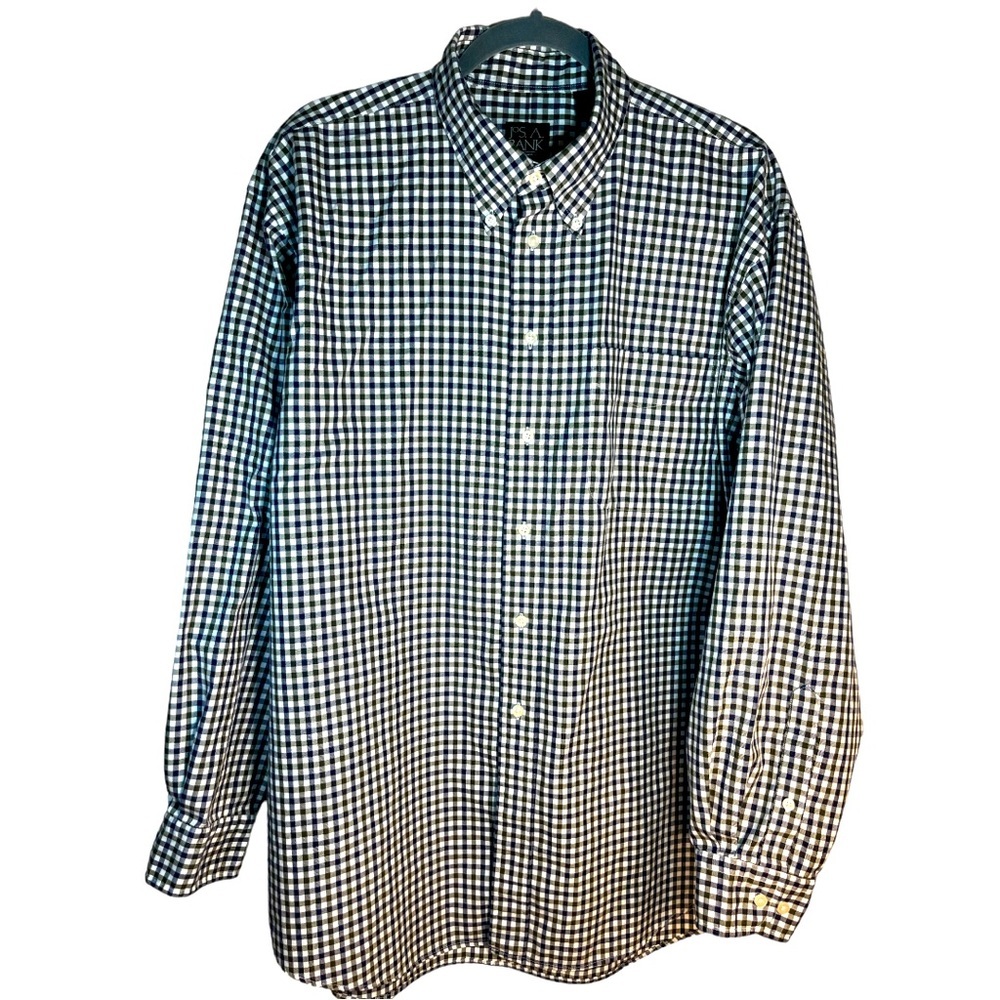 Jos. A. Bank Men’s Black White and Blue Checkered Button Down Shirt.